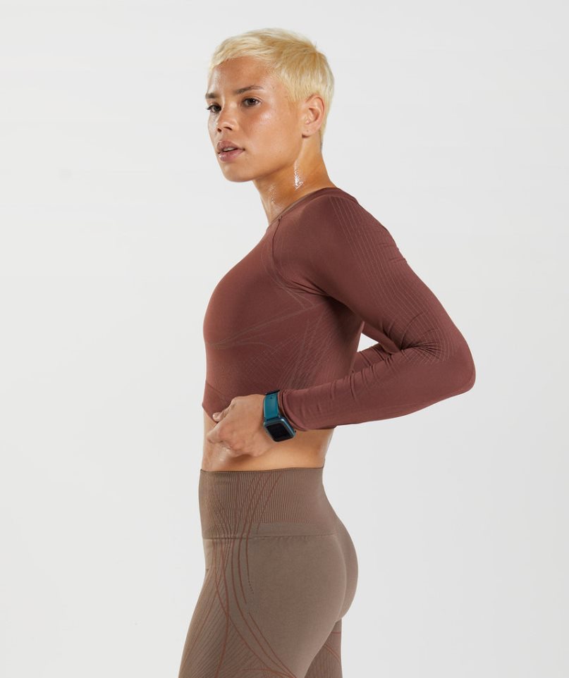 Women's Gymshark Apex Seamless Cropped Tops Dark Brown | NZ 1GWIFH